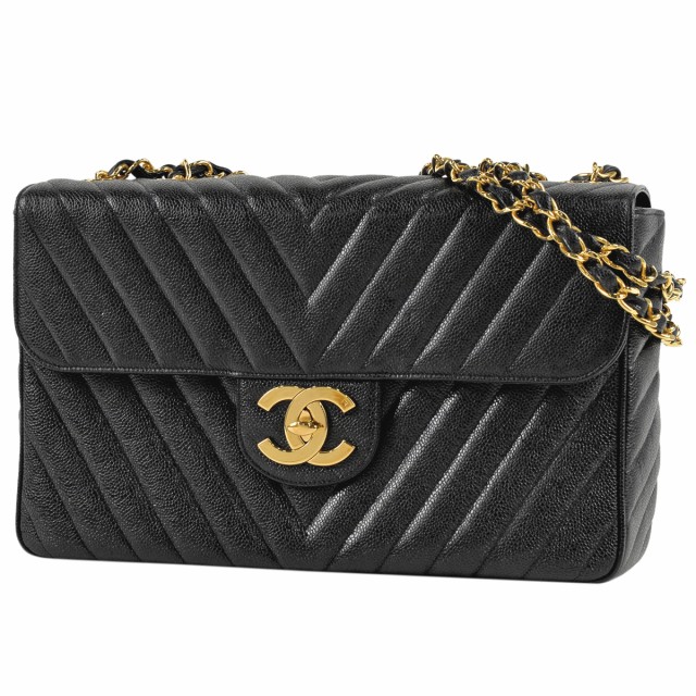 シャネル CHANEL Vステッチ チェーン ショルダーバッグ ココマーク CC トート Wチェーン キャビアスキン ブラック レディース 中古