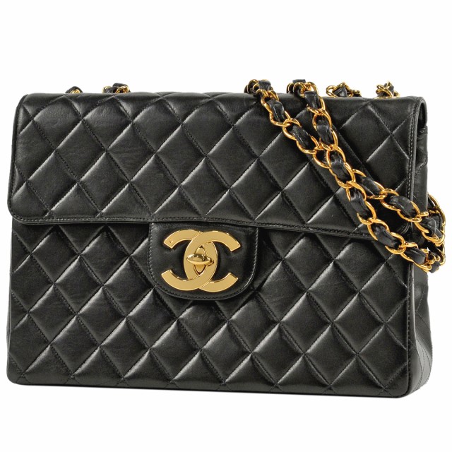 シャネル CHANEL デカ マトラッセ シングルフラップ チェーン ショルダーバッグ ココマーク レザー ブラック レディース 中古