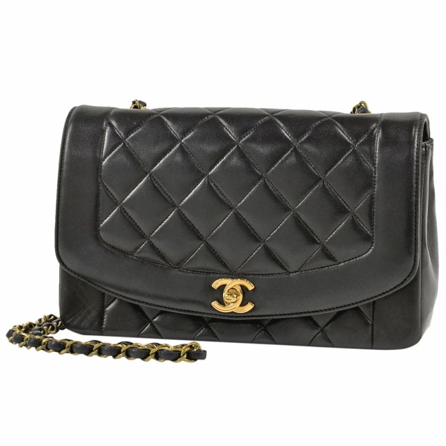 シャネル CHANEL ダイアナ マトラッセ シングルフラップ チェーン ショルダーバッグ ココマーク CC レザー ブラック レディース 【中古】