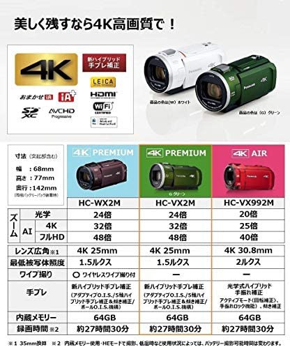 豪華 パナソニック 4k ビデオカメラ Vx2m 64gb 光学24倍ズーム ピュアホワイト Hc Vx2m W 人気が高い Olsonesq Com