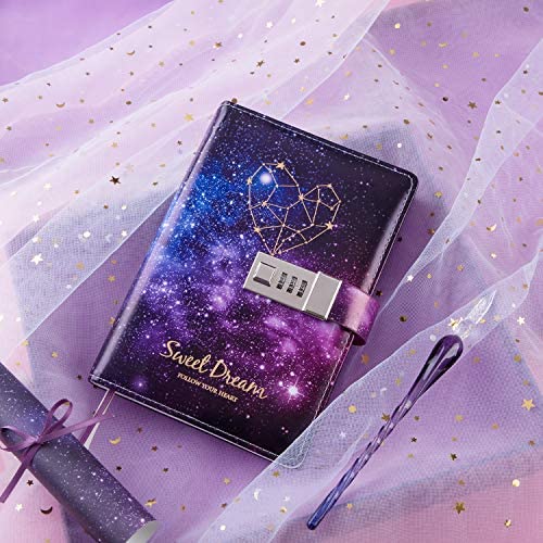決算特価 送料無料 星空鍵付き パスワード 日記帳 可愛いノート 秘密 夢幻 メモ帳 手帳 女の子と子供へのギフト パープル 最新モデルが入荷 Alpexagency Com