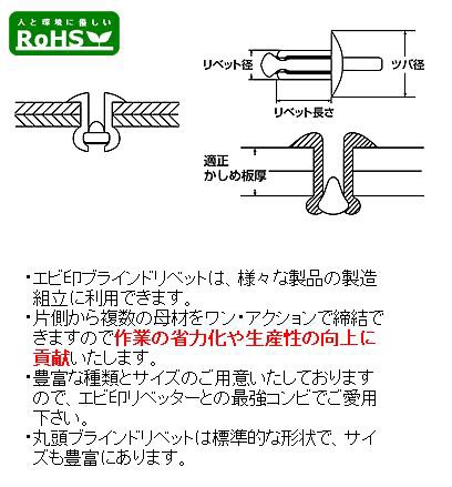 エビ ブラインドリベット（ステンレス／スティール製） ６−３