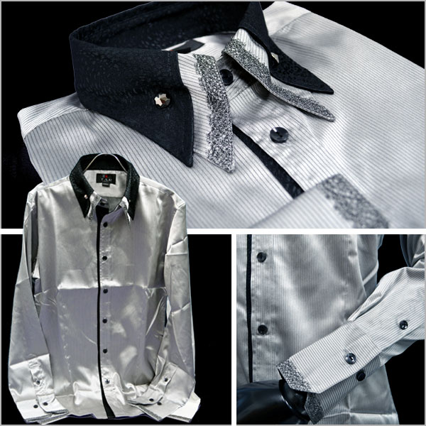 在庫限り ドレスシャツ メンズ 長袖 2重衿 豹柄衿 レース衿 サテンシャツ シャドーストライプ ボタンダウンシャツ シルバーグレー 結婚式 パーテ Seal限定商品 Alimamiy Ru