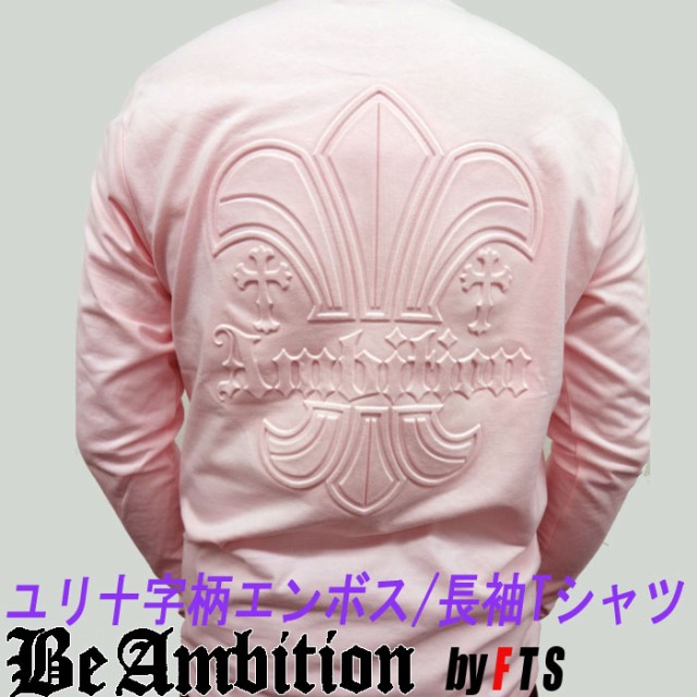 ユリ柄 エンボス加工 メタルスタッズ 丸首クルーネック Ambition ロングtシャツ 長袖ｔシャツ ロングtシャツ Be ピンク Be メンズファッション Ambition おすす