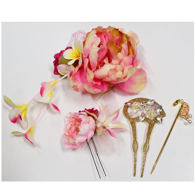特別sale 訳あり 大きめ 髪飾り 4点セット 成人式 入学式 卒業式 和婚 花嫁 洋髪 花飾り 盛れる 派手 レディース アウトレット ピンク ゴールド 新発売セール Triplex Ee