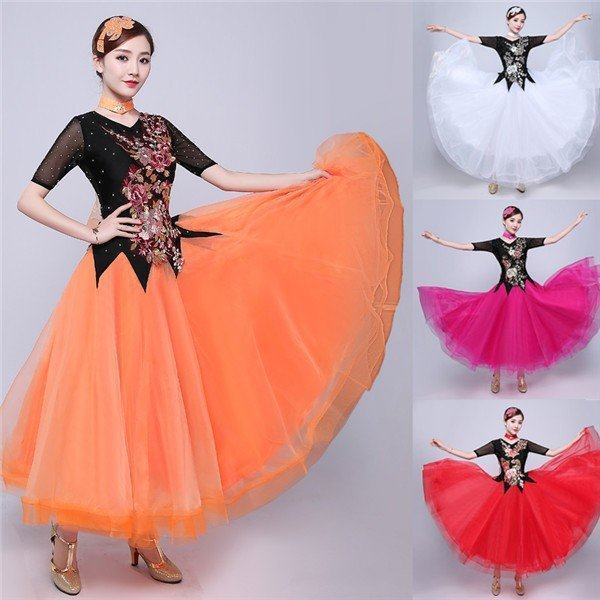 残りわずか 社交ダンス モダンドレス ラテンドレス 赤 白 ラテン衣装 社交ダンスドレス 大きい裾 ダンス衣装 ワンピース M 2xl 限定価格セール Www Teampaints It