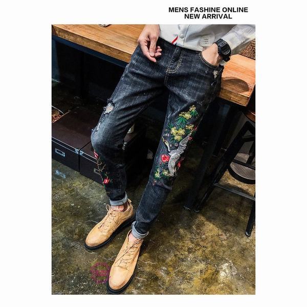 高級感 デニムパンツ メンズ Gパン ジーンズ ストレート スキニーデニム ウォッシュ ダメージ 刺繍 花柄 鶴柄 おしゃれ カジュアル 夏 最新の激安 Olsonesq Com