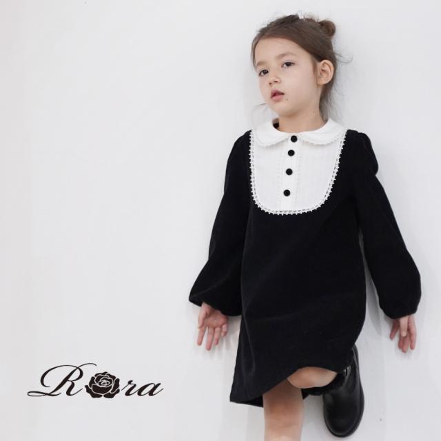 超特価セール Rora Kids エレガント コーデュロイ ワンピース 子供服 長袖ワンピース カジュアル フォーマル 黒 丸襟 レース 襟付きワンピース 子供 21正規激安 Teammedellin Co