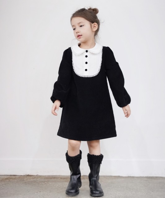 超特価セール Rora Kids エレガント コーデュロイ ワンピース 子供服 長袖ワンピース カジュアル フォーマル 黒 丸襟 レース 襟付きワンピース 子供 21正規激安 Teammedellin Co