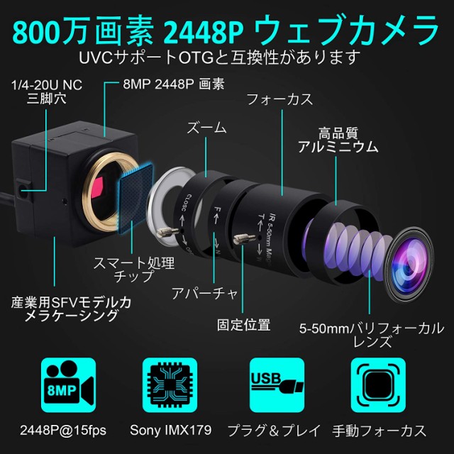 【在庫豊富】ELP WebカメラLinux/Windows HD画質 800万画素 Sony IMX179 sensor ウェブカメラ その他