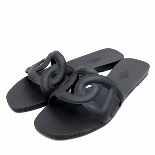 美品 エルメス ALOHA アロハ ラバーサンダル レディース 黒 36
