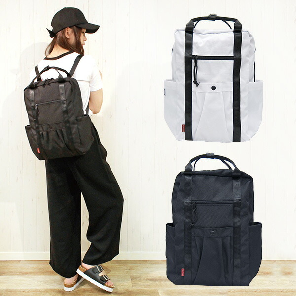 リュック リュックサック バックパック 自転車通勤 撥水 ポリキャンバス ホワイト 返品不可 ブラック Polka No170 57 広口