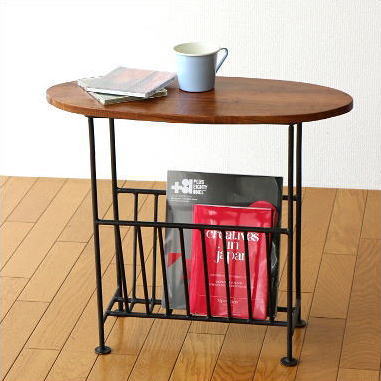 短納期対応 テーブル付きマガジンラック おしゃれ スリム マガジンスタンド 雑誌 アイアン 天然木製 収納