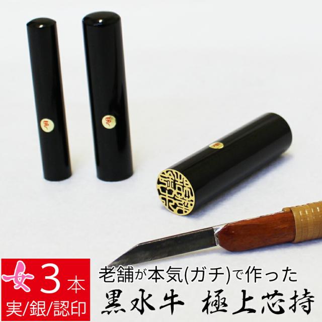 内祝い 印鑑 はんこ 銀行印 黒水牛 3本セット ケース無し 印面ゴールド 実印 認印 個人印 ハンコ 仕事 職場 10 5mm 13 5mm 16 5mm 10年保証 再入荷 Carlavista Com