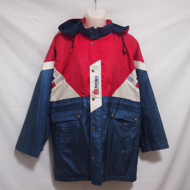 日本正規品 古着 Admiral アドミラル メンズフリー 裏フリース ハーフコート フード ベンチコート 防寒 観戦 カジュアル ブルー ホワイト レッ New限定品 Carlavista Com