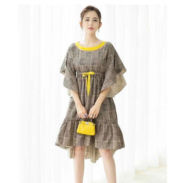 即納 最大半額 ミニワンピース グレンチェック フリル バイカラー ライン ハイウエスト 華やか エレガント 大人可愛い こなれ感 おでかけ デート 女子会 期間限定開催 Admarwork Pl