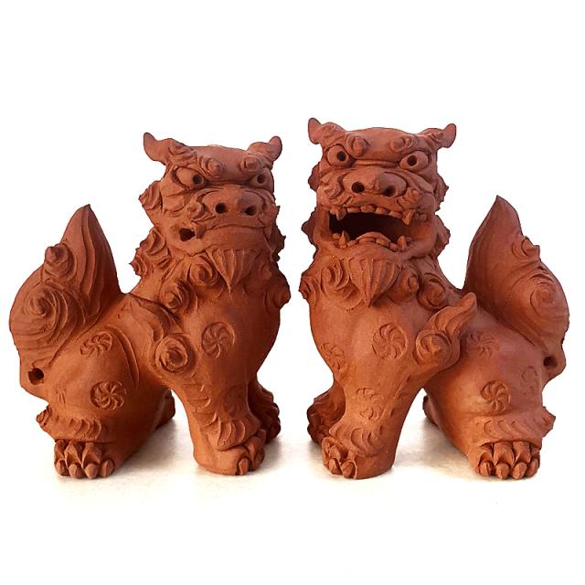 在庫残りわずか 沖縄土産 シーサー 置物 ミニ 玄関 ペア 素焼き シーサー 爆安プライス Rmattebello Cl