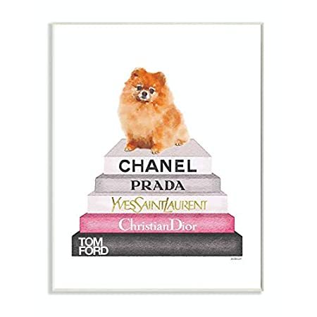 毎回完売 The Stupell Home Dຜorコレクション 水彩画ハイファッション ブックスタック ポメラニアン犬 ストレッチキャンバスウォールアート シニアファッション Theblindtigerslidell Com
