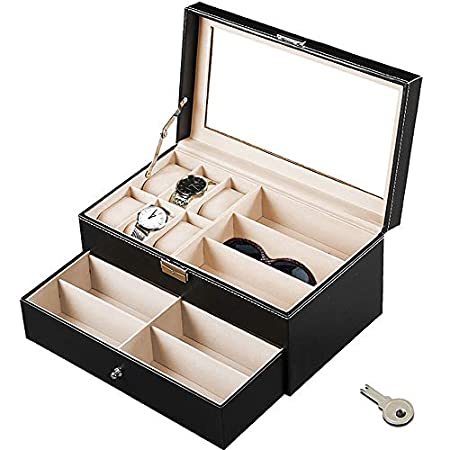 新しい到着 Jolitac 12グリッド Puレザー メガネ収納ケース 時計オーガナイザー 2段 眼鏡サングラスディスプレイ 引き出しホルダー 透明蓋 ロック可 人気絶頂 Www Iacymperu Org