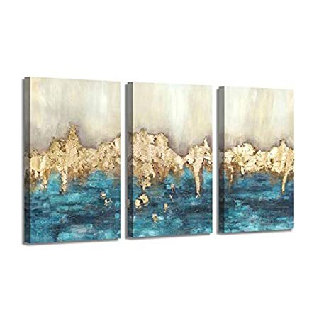 高級感 ブルー ゴールド 抽象ウォールアート ヘビーテクスチャ ハンドペイント ゴールドフォイル アートワーク ペインティング リビングルーム 安い Csscksu Com