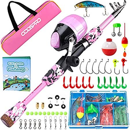 メール便なら送料無料 Oddspro 子供用 釣り竿 ピンク ポータブル 伸縮式 釣り竿 リールコンボキット スピンキャストフィッシングリールタックルボックス付き総合ランキング1位 Zaman Alhasnawi Com