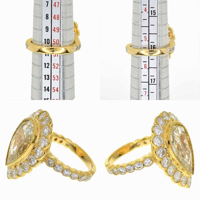 安い定番人気 ペアシェイプダイヤモンド(4.184ct #51 中央宝石研究の通販はau PAY マーケット - Azabu Vintage|商品ロットナンバー:508 M-SI1)ダイヤモンド(D2.57ct)リング 750 K18 YG イエローゴールド 日本サイズ約11号 新品お買い得