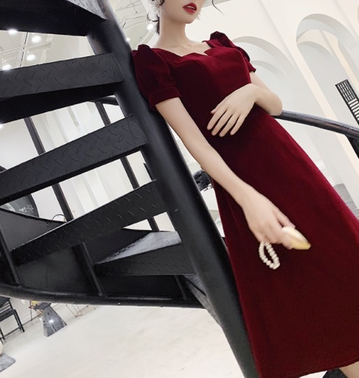 人気ブランド ベロア ドレスワンピース ワンピース ワンピースドレス 赤ワンピース レッドワンピース 結婚式 謝恩会 新発 Olsonesq Com
