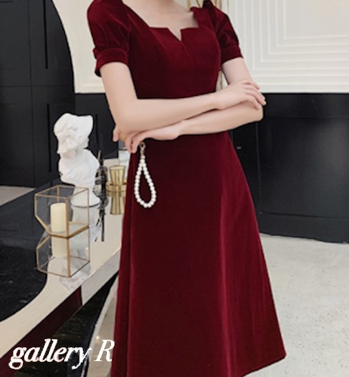 早者勝ち ベロア ドレスワンピース ワンピース ワンピースドレス 赤ワンピース レッドワンピース 結婚式 謝恩会 人気ブランドを Fcrtt Org