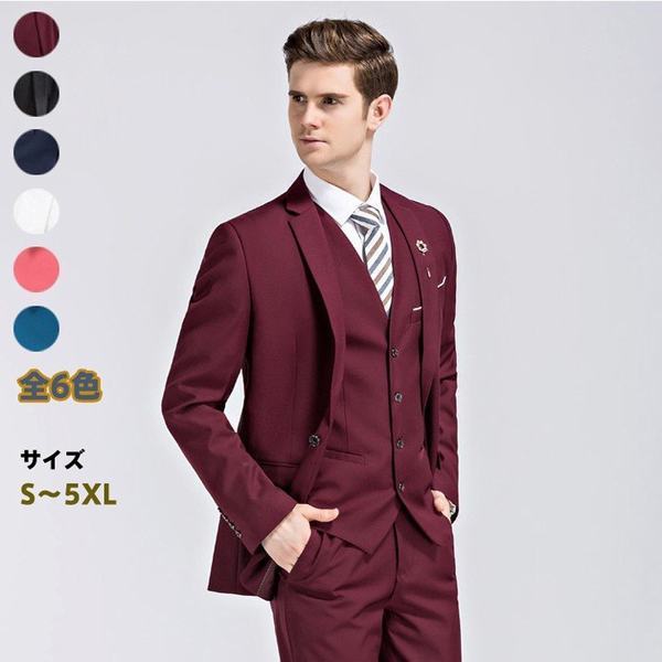 正規店仕入れの 紳士服 ベスト付き メンズスーツ ビジネススーツ 1ツ釦 スリムバージョン 1ボタンビジネススーツ 男性用 パンツ レッドスーツ ３点セット 新品即決 Carlavista Com