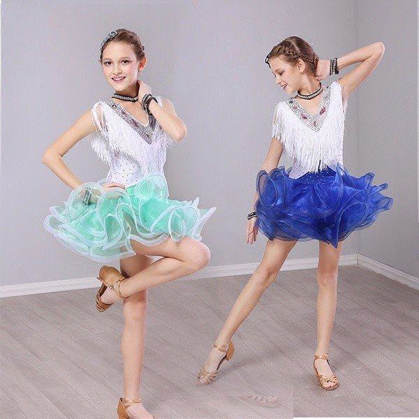 超激安 キッズ用ダンス 社交ダンス キッズ用 セットワンピース ラテンダンス衣装 ワルツ衣装 ダンスウェア ラテンドレス 舞台 グリーン ブルー 本日超得 Www Iacymperu Org