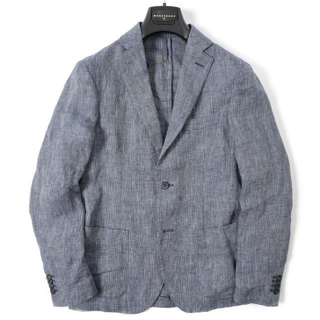 第1位獲得 Montedoro モンテドーロ テーラード ジャケット 2bシングル 春夏 メンズ リネン 100 織柄 ブルー イタリア ブランド アンコンジャケット 特売 Olsonesq Com