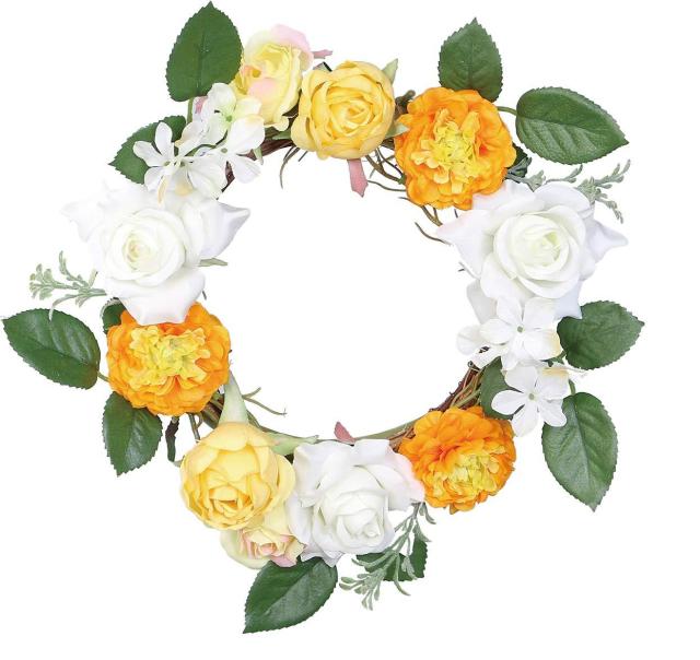 ポピー Popy 造花 ローズリース ホワイトイエロー 直径25cm 花径4 8cm Fbc 8143w