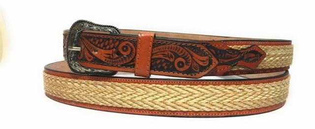 超美品 ma Neb8 メンズ ウエスタン リボンレース オーバーレイ タン レザー ベルト ベルト巾 38mm カラー1種類 New限定品 Vacationgetaways4less Com