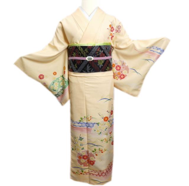 Sale 37 Off 着物 訪問着 洗える フリー 薄橙地古典四季花扇子雪輪流雲 2点セット 袋帯 お仕立て上がり 訪問着 Sutevalle Org