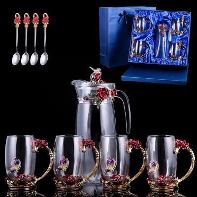 贅沢 西洋ティー・コーヒーカップセット ガラス製カップ4客セット 花柄 ...