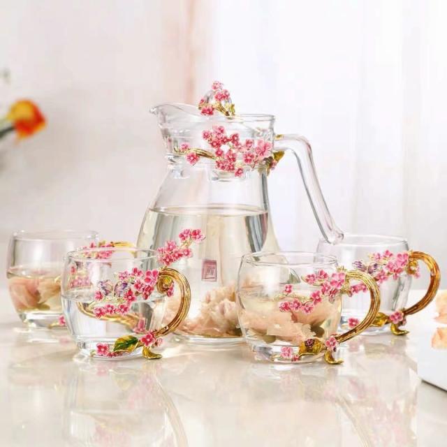 売れ筋】 西洋ティー・コーヒーカップセット 花柄ガラス製カップ4客 ...