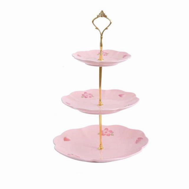 即納最大半額 ケーキ スタンド プレート 3段セット アフタヌーンティー フルーツ トレー 皿 桜花柄 上質風合い Centrodeladultomayor Com Uy
