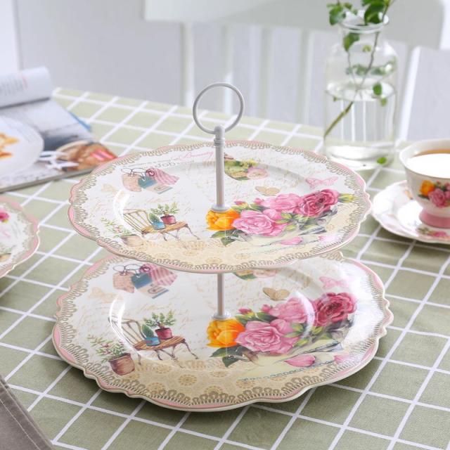 驚きの値段 ケーキ スタンド プレート 2段セット アフタヌーンティー フルーツ トレー 皿 花柄 おしゃれ人気 Alimamiy Ru