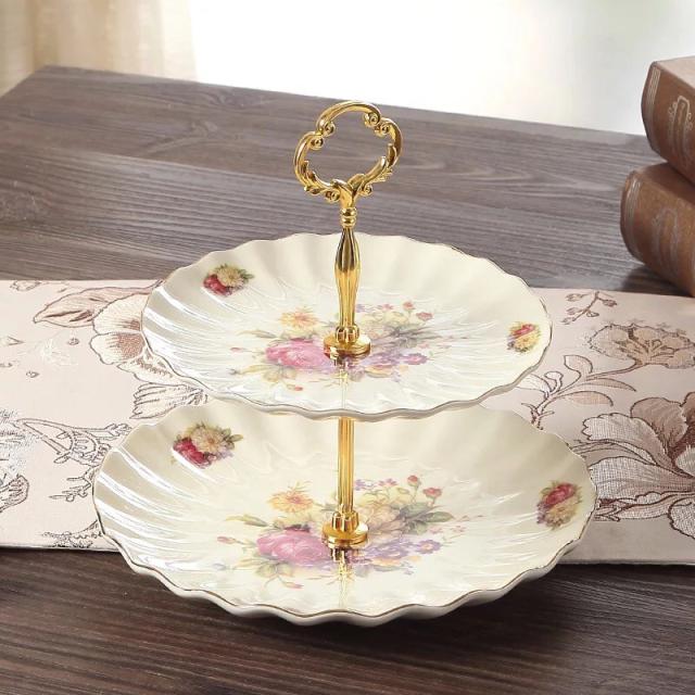 即納特典付き ケーキ スタンド プレート 2段セット アフタヌーンティー フルーツ トレー 皿 花柄 薔薇 新規購入 Www Centrodeladultomayor Com Uy