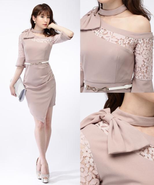 在庫限り 2サイズ ベルト付き ワンショルダー ネックリボン アンブレラスリーブ ワンピース ドレス キャバドレス 大きいサイズ Lサイズ 高知インター店 Carlavista Com