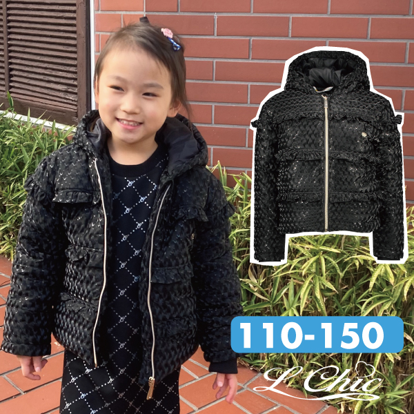 値下げする特売 のchic 女の子 暖かい ルシック 子供服 アウター インポート インポート ショートコート フリル 軽い 黒 コート アウター Le 暖かい 汚れ目立たない ブラック 小学生 ゴージ 買蔵 杉田の