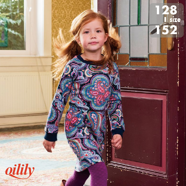50 Off 40 Off セール 公式 オイリリー キッズ 子供服 女の子 ワンピース ペイズリー柄 ブルー スウェット素材 オーガニックコットン 裏起毛 Yf 注目ブランド