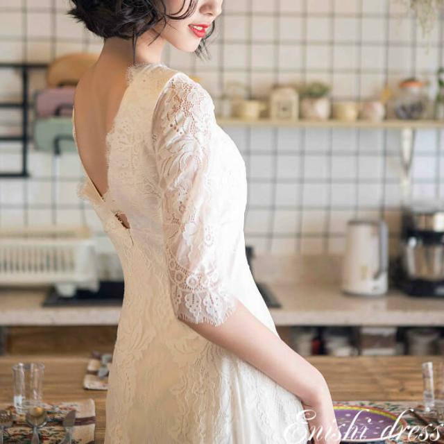 数量限定 特売 ウェディングドレス スレンダーライン ロングドレス 総レース 七分袖 Vネック 背面v字 レース柄 アイボリー かわいい 花嫁 結婚式 披 超目玉アイテム Farmerscentre Com Ng