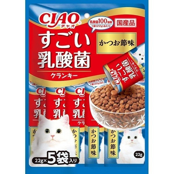 好評継続中 48セット いなば すごい乳酸菌クランキー かつお節味 P 232 22g 5袋 ペットフード ねこ エサ 乳酸菌 かつお おやつ キャットフー 即納特典付き