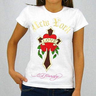 再入荷1番人気 Ed Hardy Womens エドハーディー レディース ゴシック スクリプト クロス オブ ラブtシャツ Seal限定商品 Mawaredenergy Com