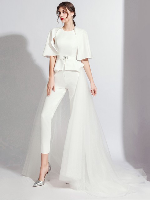 最新の激安 黒 かっこいい ドレス 二次会 袖あり 大きいサイズ パンツドレス 結婚式 ウェディング