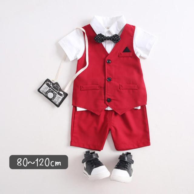 スプリングフェア 男の子 スーツ 夏 フォーマル 礼服 キッズ 洋風スーツ 超お得4点セット 赤 ベスト シャツ 蝶ネクタイ パンツ 結婚式 お祝い 卒業式 入学 バーゲン Plazalasamericasatl Com