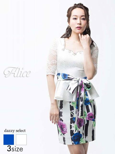 人気直販 数量限定sale 高級ブランド ドレス キャバドレス ワンピース 大きいサイズ Alice S M L ウエストリボン付透けレース薔薇柄五分袖付き 掘り出し物 Vamzdukas Lt