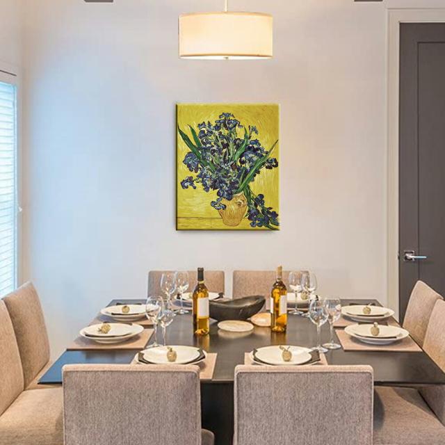 セール ファブリックパネル アイリスのある花瓶 プリキャンバス複製画 ゴッホ インテリア 人気40 60cm 黄色い背景 アートフレーム 人気40 60cm 壁 プリキャンバス複製画 絵画 絵 壁 22春夏新作