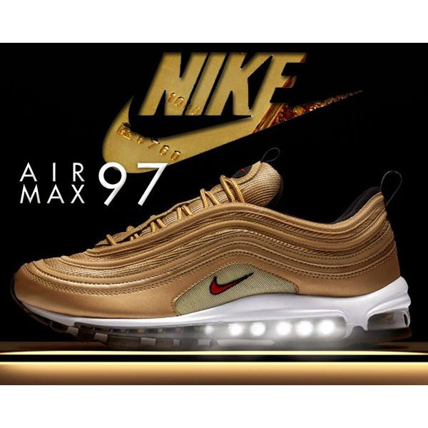 ナイキ エア マックス 97 NIKE AIR MAX 97 OG QS Metallic Gold metallic gold/varsity red 884421-700 スニーカー メタリックゴールド